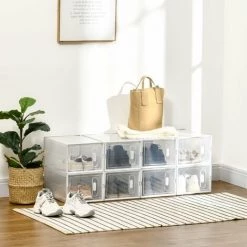 HOMCOM Lot De 8 Boites Cubes Rangement à Chaussures Modulable Avec Portes Transparentes - Dim. 25L X 35l X 19H Cm - PP Blanc Transparent - Blanc -France HOMCOM Soldes 2022 64713978 4