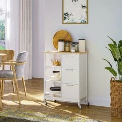 HOMCOM Desserte De Cuisine Multi-rangement 3 Tiroirs 2 étagères Plateau Amovible MDF Blanc Bois De Pin - Blanc 10 HOMCOM Desserte De Cuisine Multi-rangement 3 Tiroirs 2 étagères Plateau Amovible MDF Blanc Bois De Pin - Blanc -France HOMCOM Soldes 2022 64714079 4