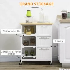 HOMCOM Desserte De Cuisine Multi-rangement 3 Tiroirs 2 étagères Plateau Amovible MDF Blanc Bois De Pin - Blanc 11 HOMCOM Desserte De Cuisine Multi-rangement 3 Tiroirs 2 étagères Plateau Amovible MDF Blanc Bois De Pin - Blanc -France HOMCOM Soldes 2022 64714079 5