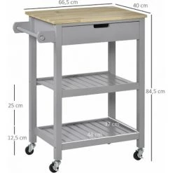 HOMCOM Desserte De Cuisine à Roulettes - Chariot De Service - Tiroir, 2 étagères - Plateau Bois Hévéa MDF Gris - Gris 9 HOMCOM Desserte De Cuisine à Roulettes - Chariot De Service - Tiroir, 2 étagères - Plateau Bois Hévéa MDF Gris - Gris -France HOMCOM Soldes 2022 64716344 3