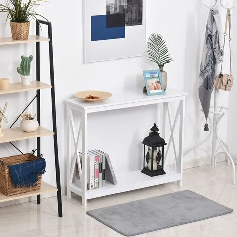 HOMCOM Console Style Table De Drapier Néo-rétro étagère Dim. 100L X 30l X 80,5H Cm MDF Blanc 4 HOMCOM Console Style Table De Drapier Néo-rétro étagère Dim. 100L X 30l X 80,5H Cm MDF Blanc – Image 2
