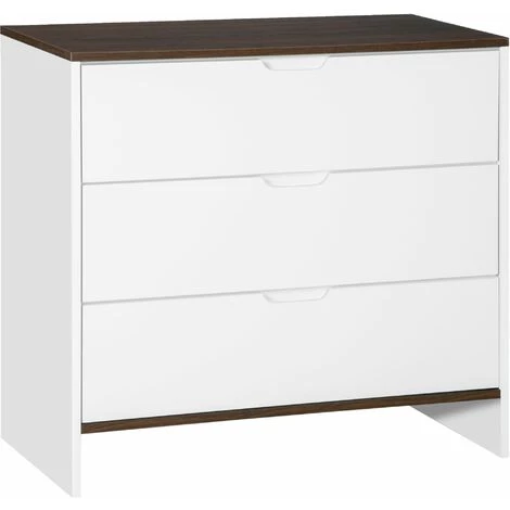 HOMCOM Commode Meuble De Rangement Style Contemporain 3 Tiroirs Dim. 80L X 40l X 73H Cm MDF Blanc Aspect Bois Noyer - Blanc 3 HOMCOM Commode Meuble De Rangement Style Contemporain 3 Tiroirs Dim. 80L X 40l X 73H Cm MDF Blanc Aspect Bois Noyer - Blanc