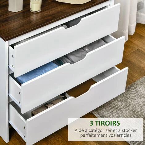 HOMCOM Commode Meuble De Rangement Style Contemporain 3 Tiroirs Dim. 80L X 40l X 73H Cm MDF Blanc Aspect Bois Noyer - Blanc 6 HOMCOM Commode Meuble De Rangement Style Contemporain 3 Tiroirs Dim. 80L X 40l X 73H Cm MDF Blanc Aspect Bois Noyer - Blanc – Image 4