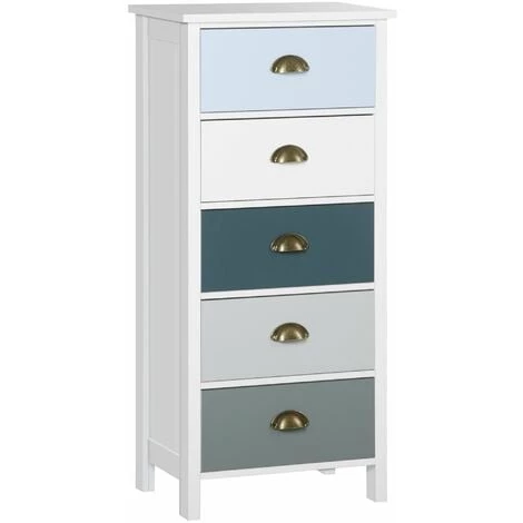HOMCOM Meuble De Rangement Chiffonnier Style Néo-rétro 5 Tiroirs Poignées Coquilles MDF Blanc Bleu Gris - Blanc 3 HOMCOM Meuble De Rangement Chiffonnier Style Néo-rétro 5 Tiroirs Poignées Coquilles MDF Blanc Bleu Gris - Blanc
