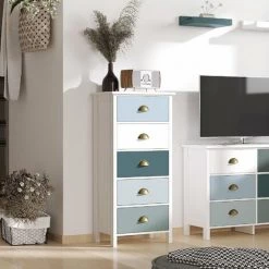 HOMCOM Meuble De Rangement Chiffonnier Style Néo-rétro 5 Tiroirs Poignées Coquilles MDF Blanc Bleu Gris - Blanc 8 HOMCOM Meuble De Rangement Chiffonnier Style Néo-rétro 5 Tiroirs Poignées Coquilles MDF Blanc Bleu Gris - Blanc -France HOMCOM Soldes 2022 64716640 2