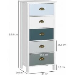 HOMCOM Meuble De Rangement Chiffonnier Style Néo-rétro 5 Tiroirs Poignées Coquilles MDF Blanc Bleu Gris - Blanc 9 HOMCOM Meuble De Rangement Chiffonnier Style Néo-rétro 5 Tiroirs Poignées Coquilles MDF Blanc Bleu Gris - Blanc -France HOMCOM Soldes 2022 64716640 3