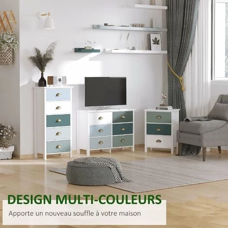 HOMCOM Meuble De Rangement Chiffonnier Style Néo-rétro 5 Tiroirs Poignées Coquilles MDF Blanc Bleu Gris - Blanc 6 HOMCOM Meuble De Rangement Chiffonnier Style Néo-rétro 5 Tiroirs Poignées Coquilles MDF Blanc Bleu Gris - Blanc – Image 4