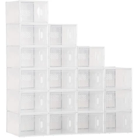 HOMCOM Lot De 18 Boites Cubes Rangement à Chaussures Modulable Avec Portes Transparentes - Dim. 25L X 35l X 19H Cm - PP Blanc Transparent - Blanc 3 HOMCOM Lot De 18 Boites Cubes Rangement à Chaussures Modulable Avec Portes Transparentes - Dim. 25L X 35l X 19H Cm - PP Blanc Transparent - Blanc