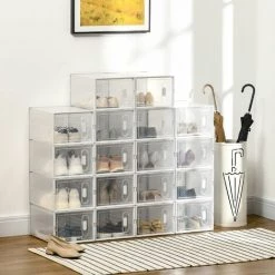 HOMCOM Lot De 18 Boites Cubes Rangement à Chaussures Modulable Avec Portes Transparentes - Dim. 25L X 35l X 19H Cm - PP Blanc Transparent - Blanc 10 HOMCOM Lot De 18 Boites Cubes Rangement à Chaussures Modulable Avec Portes Transparentes - Dim. 25L X 35l X 19H Cm - PP Blanc Transparent - Blanc -France HOMCOM Soldes 2022 64716703 4