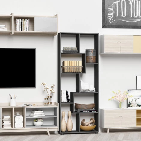 HOMCOM Bibliothèque étagère Meuble De Rangement Dim. 70L X 24l X 178H Cm En Zigazag Et 8 Espaces En Panneau De Particules Noir - Noir 4 HOMCOM Bibliothèque étagère Meuble De Rangement Dim. 70L X 24l X 178H Cm En Zigazag Et 8 Espaces En Panneau De Particules Noir - Noir – Image 2