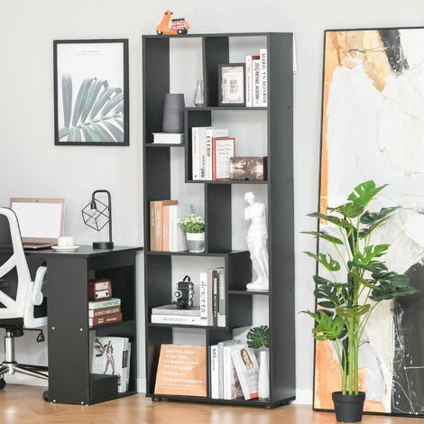 HOMCOM Bibliothèque étagère Meuble De Rangement Dim. 70L X 24l X 178H Cm En Zigazag Et 8 Espaces En Panneau De Particules Noir - Noir 5 HOMCOM Bibliothèque étagère Meuble De Rangement Dim. 70L X 24l X 178H Cm En Zigazag Et 8 Espaces En Panneau De Particules Noir - Noir – Image 3