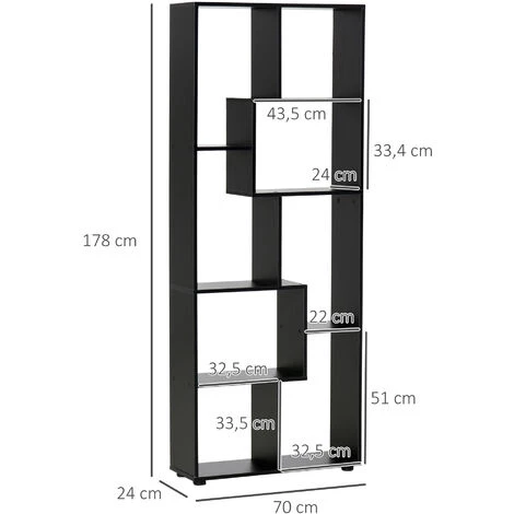 HOMCOM Bibliothèque étagère Meuble De Rangement Dim. 70L X 24l X 178H Cm En Zigazag Et 8 Espaces En Panneau De Particules Noir - Noir 6 HOMCOM Bibliothèque étagère Meuble De Rangement Dim. 70L X 24l X 178H Cm En Zigazag Et 8 Espaces En Panneau De Particules Noir - Noir – Image 4