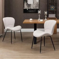 HOMCOM Lot De 2 Chaises Design Contemporain Piètement Acier Gris - Crème -France HOMCOM Soldes 2022 67360595 4