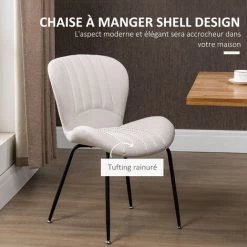 HOMCOM Lot De 2 Chaises Design Contemporain Piètement Acier Gris - Crème -France HOMCOM Soldes 2022 67360595 5