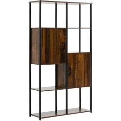 HOMCOM Bibliothèque Style Industriel 4 étagères Et 2 Portes En Panneaux De Particules Et Métal - Dim. 90L X 30l X 159.5H Cm - Marron