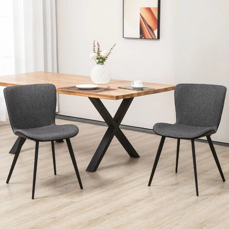 HOMCOM Lot De 2 Chaises De Salle à Manger Piétement Acier Gris - Gris 4 HOMCOM Lot De 2 Chaises De Salle à Manger Piétement Acier Gris - Gris – Image 2