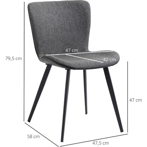 HOMCOM Lot De 2 Chaises De Salle à Manger Piétement Acier Gris - Gris 5 HOMCOM Lot De 2 Chaises De Salle à Manger Piétement Acier Gris - Gris – Image 3