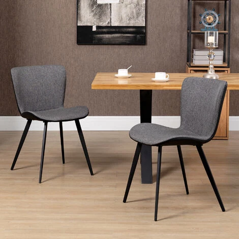 HOMCOM Lot De 2 Chaises De Salle à Manger Piétement Acier Gris - Gris 6 HOMCOM Lot De 2 Chaises De Salle à Manger Piétement Acier Gris - Gris – Image 4