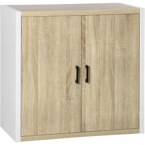 HOMCOM Buffet Meuble De Rangement Avec Placard 2 Portes Et 1 étagère Réglable MDF - Blanc Et Aspect Bois - Dim. 80I X 40P X 77H Cm - Beige 3 HOMCOM Buffet Meuble De Rangement Avec Placard 2 Portes Et 1 étagère Réglable MDF - Blanc Et Aspect Bois - Dim. 80I X 40P X 77H Cm - Beige
