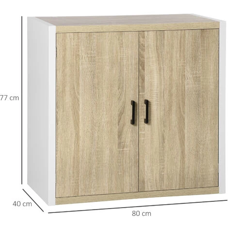 HOMCOM Buffet Meuble De Rangement Avec Placard 2 Portes Et 1 étagère Réglable MDF - Blanc Et Aspect Bois - Dim. 80I X 40P X 77H Cm - Beige 5 HOMCOM Buffet Meuble De Rangement Avec Placard 2 Portes Et 1 étagère Réglable MDF - Blanc Et Aspect Bois - Dim. 80I X 40P X 77H Cm - Beige – Image 3
