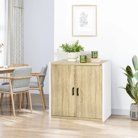 HOMCOM Buffet Meuble De Rangement Avec Placard 2 Portes Et 1 étagère Réglable MDF - Blanc Et Aspect Bois - Dim. 80I X 40P X 77H Cm - Beige 6 HOMCOM Buffet Meuble De Rangement Avec Placard 2 Portes Et 1 étagère Réglable MDF - Blanc Et Aspect Bois - Dim. 80I X 40P X 77H Cm - Beige – Image 4
