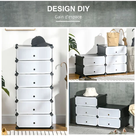 HOMCOM Meuble De Rangement à Chaussures Modulable 6 Casiers Rectangulaires Empilables - Noir Et Blanc - Noir 7 HOMCOM Meuble De Rangement à Chaussures Modulable 6 Casiers Rectangulaires Empilables - Noir Et Blanc - Noir – Image 5