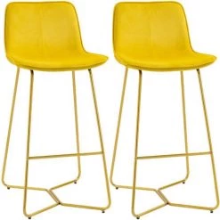 HOMCOM Tabouret De Bar Lot De 2 Avec Repose-pieds Hauteur 103 Cm - Piètement Métal Doré - Jaune - Jaune