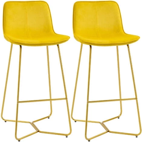 HOMCOM Tabouret De Bar Lot De 2 Avec Repose-pieds Hauteur 103 Cm - Piètement Métal Doré - Jaune - Jaune 3 HOMCOM Tabouret De Bar Lot De 2 Avec Repose-pieds Hauteur 103 Cm - Piètement Métal Doré - Jaune - Jaune