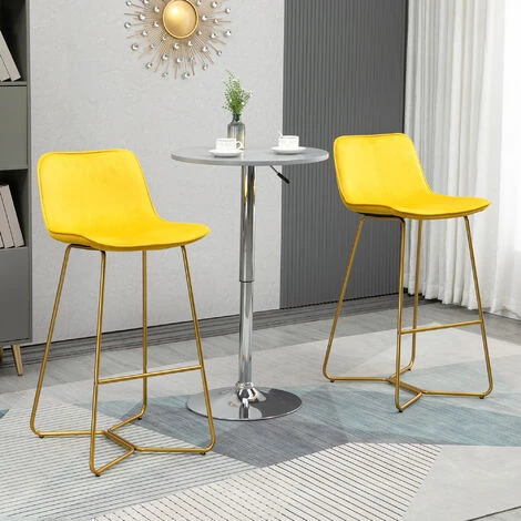 HOMCOM Tabouret De Bar Lot De 2 Avec Repose-pieds Hauteur 103 Cm - Piètement Métal Doré - Jaune - Jaune 4 HOMCOM Tabouret De Bar Lot De 2 Avec Repose-pieds Hauteur 103 Cm - Piètement Métal Doré - Jaune - Jaune – Image 2