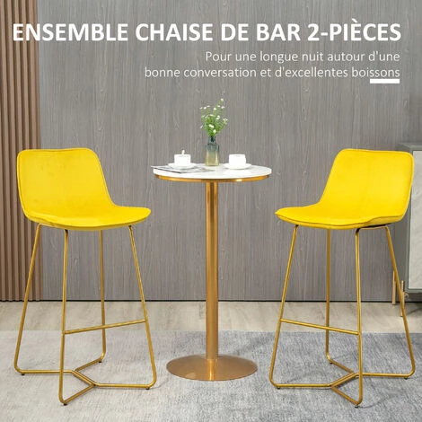 HOMCOM Tabouret De Bar Lot De 2 Avec Repose-pieds Hauteur 103 Cm - Piètement Métal Doré - Jaune - Jaune 6 HOMCOM Tabouret De Bar Lot De 2 Avec Repose-pieds Hauteur 103 Cm - Piètement Métal Doré - Jaune - Jaune – Image 4