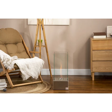 HOMCOM Cheminée Portable à Poser Bioéthanol Avec Réservoir 0,4 L Couverture 15 M² - Dim. 25L X 25l X 60H Cm - Argent 4 HOMCOM Cheminée Portable à Poser Bioéthanol Avec Réservoir 0,4 L Couverture 15 M² - Dim. 25L X 25l X 60H Cm - Argent – Image 2