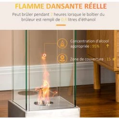HOMCOM Cheminée Portable à Poser Bioéthanol Avec Réservoir 0,4 L Couverture 15 M² - Dim. 25L X 25l X 60H Cm - Argent 10 HOMCOM Cheminée Portable à Poser Bioéthanol Avec Réservoir 0,4 L Couverture 15 M² - Dim. 25L X 25l X 60H Cm - Argent -France HOMCOM Soldes 2022 67360627 4