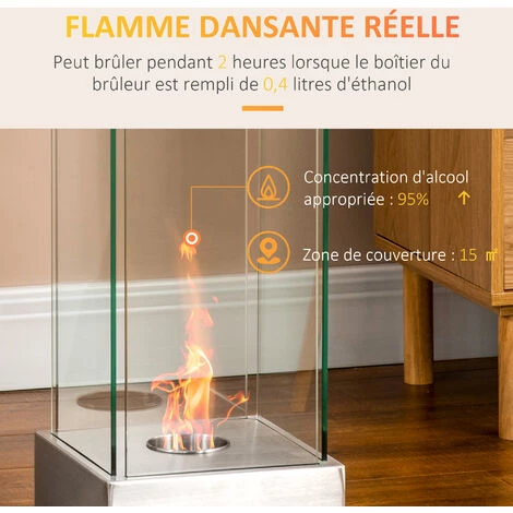 HOMCOM Cheminée Portable à Poser Bioéthanol Avec Réservoir 0,4 L Couverture 15 M² - Dim. 25L X 25l X 60H Cm - Argent 6 HOMCOM Cheminée Portable à Poser Bioéthanol Avec Réservoir 0,4 L Couverture 15 M² - Dim. 25L X 25l X 60H Cm - Argent – Image 4
