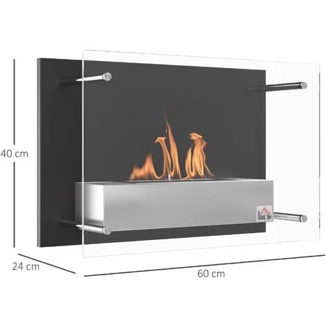 HOMCOM Cheminée Bioéthanol Murale Design Contemporain Bruleur 1,5 L - Couverture 20-25 M² - Dim. 60L X 22l X 40H Cm - Noir 5 HOMCOM Cheminée Bioéthanol Murale Design Contemporain Bruleur 1,5 L - Couverture 20-25 M² - Dim. 60L X 22l X 40H Cm - Noir – Image 3