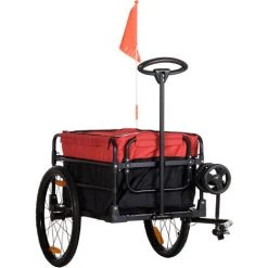 HOMCOM Remorque à Vélo Ou Piéton Avec Barre D'attelage Universelle Et Tissu Oxford - Drapeau Et Réflecteurs - Dim. 130L X 64l X 64/103H Cm - Noir
