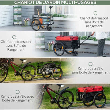 HOMCOM Remorque à Vélo Ou Piéton Avec Barre D'attelage Universelle Et Tissu Oxford - Drapeau Et Réflecteurs - Dim. 130L X 64l X 64/103H Cm - Noir 6 HOMCOM Remorque à Vélo Ou Piéton Avec Barre D'attelage Universelle Et Tissu Oxford - Drapeau Et Réflecteurs - Dim. 130L X 64l X 64/103H Cm - Noir – Image 5