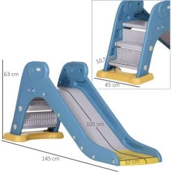HOMCOM Toboggan Pour Enfants Intérieur Extérieur Avec Marches Antidérapantes - HDPE - Dim.145L X 45l X 63H Cm - Bleu -France HOMCOM Soldes 2022 67360650 3