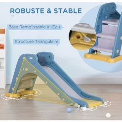 HOMCOM Toboggan Pour Enfants Intérieur Extérieur Avec Marches Antidérapantes - HDPE - Dim.145L X 45l X 63H Cm - Bleu -France HOMCOM Soldes 2022 67360650 5