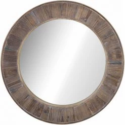 HOMCOM Miroir Rond Mural En Bois De Pin Style Naturel Ø 79 Cm - Marron