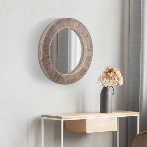 HOMCOM Miroir Rond Mural En Bois De Pin Style Naturel Ø 79 Cm - Marron 4 HOMCOM Miroir Rond Mural En Bois De Pin Style Naturel Ø 79 Cm - Marron – Image 2