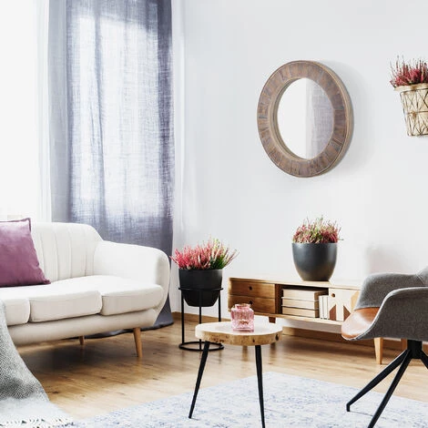 HOMCOM Miroir Rond Mural En Bois De Pin Style Naturel Ø 79 Cm - Marron 6 HOMCOM Miroir Rond Mural En Bois De Pin Style Naturel Ø 79 Cm - Marron – Image 4