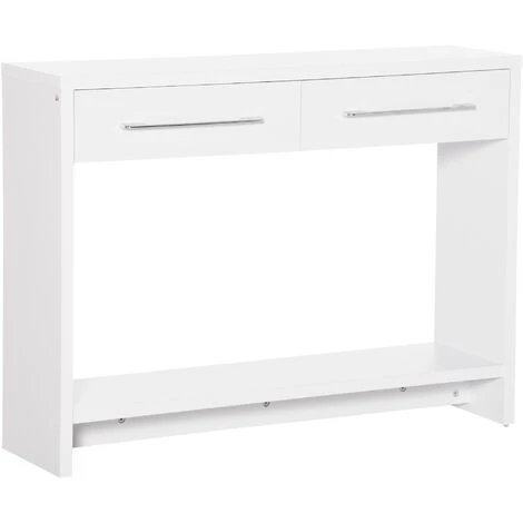 HOMCOM Console Table D'appoint Avec étagère Et 2 Tiroirs Dim. 101,6L X 28l X 76,2H Cm Panneaux De Particules Blanc - Blanc 3 HOMCOM Console Table D'appoint Avec étagère Et 2 Tiroirs Dim. 101,6L X 28l X 76,2H Cm Panneaux De Particules Blanc - Blanc