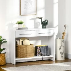 HOMCOM Console Table D'appoint Avec étagère Et 2 Tiroirs Dim. 101,6L X 28l X 76,2H Cm Panneaux De Particules Blanc - Blanc 10 HOMCOM Console Table D'appoint Avec étagère Et 2 Tiroirs Dim. 101,6L X 28l X 76,2H Cm Panneaux De Particules Blanc - Blanc -France HOMCOM Soldes 2022 67360655 4