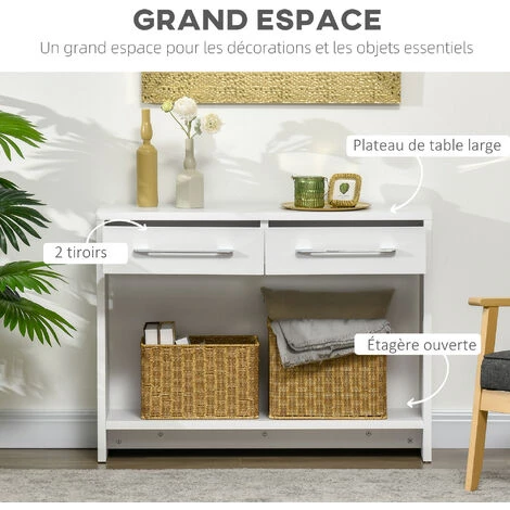 HOMCOM Console Table D'appoint Avec étagère Et 2 Tiroirs Dim. 101,6L X 28l X 76,2H Cm Panneaux De Particules Blanc - Blanc 7 HOMCOM Console Table D'appoint Avec étagère Et 2 Tiroirs Dim. 101,6L X 28l X 76,2H Cm Panneaux De Particules Blanc - Blanc – Image 5