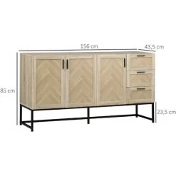 HOMCOM Buffet Meuble De Rangement Motif Chevron 3 Placards Et 3 Tiroirs - Piètement Métal - Structure MDF - I156 Cm - Bois Naturel 8 HOMCOM Buffet Meuble De Rangement Motif Chevron 3 Placards Et 3 Tiroirs - Piètement Métal - Structure MDF - I156 Cm - Bois Naturel -France HOMCOM Soldes 2022 67360660 3