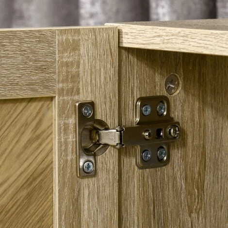 HOMCOM Buffet Meuble De Rangement Motif Chevron 3 Placards Et 3 Tiroirs - Piètement Métal - Structure MDF - I156 Cm - Bois Naturel 6 HOMCOM Buffet Meuble De Rangement Motif Chevron 3 Placards Et 3 Tiroirs - Piètement Métal - Structure MDF - I156 Cm - Bois Naturel – Image 4