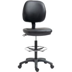 HOMCOM Tabouret à Roulettes Réglable En Hauteur 69-91 Cm Avec Dossier Inclinable Et Repose-pieds Réglable - Noir