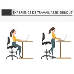 HOMCOM Tabouret à Roulettes Réglable En Hauteur 69-91 Cm Avec Dossier Inclinable Et Repose-pieds Réglable - Noir -France HOMCOM Soldes 2022 67360662 5