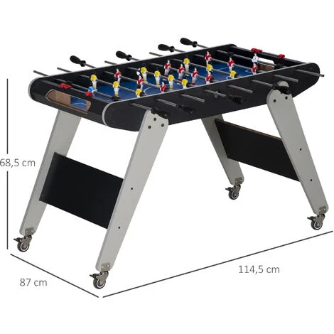 HOMCOM Baby-foot Table De Babyfoot Avec Roulettes Dim. 114,5L X 87l X 68,5H Cm 2 Balles Fournies MDF Noir Et Gris - Noir 5 HOMCOM Baby-foot Table De Babyfoot Avec Roulettes Dim. 114,5L X 87l X 68,5H Cm 2 Balles Fournies MDF Noir Et Gris - Noir – Image 3