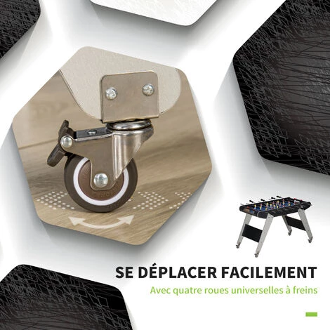 HOMCOM Baby-foot Table De Babyfoot Avec Roulettes Dim. 114,5L X 87l X 68,5H Cm 2 Balles Fournies MDF Noir Et Gris - Noir 6 HOMCOM Baby-foot Table De Babyfoot Avec Roulettes Dim. 114,5L X 87l X 68,5H Cm 2 Balles Fournies MDF Noir Et Gris - Noir – Image 4